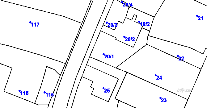 Parcela st. 20/1 v KÚ Rychnovek, Katastrální mapa