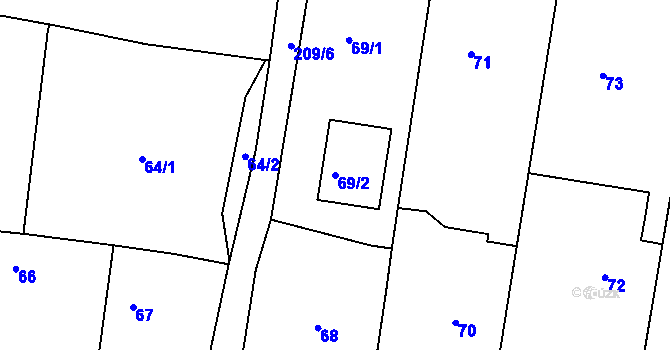 Parcela st. 69/2 v KÚ Rychnovek, Katastrální mapa