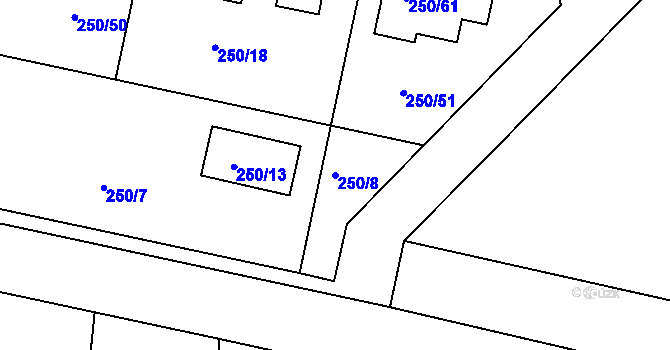 Parcela st. 250/8 v KÚ Zvole, Katastrální mapa