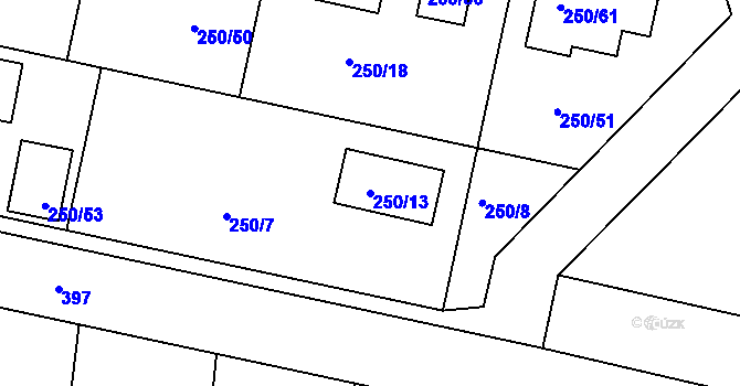 Parcela st. 250/13 v KÚ Zvole, Katastrální mapa