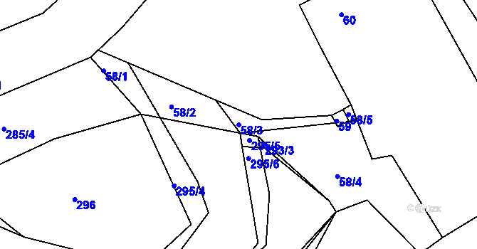 Parcela st. 58/3 v KÚ Zvole, Katastrální mapa