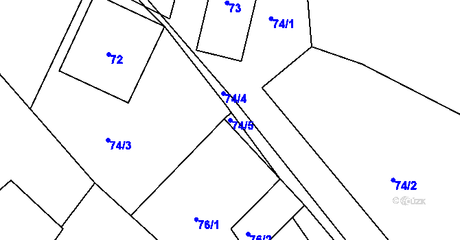 Parcela st. 74/5 v KÚ Zvole, Katastrální mapa