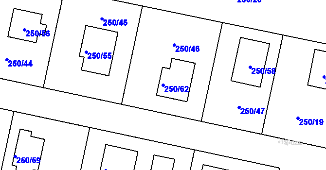 Parcela st. 250/62 v KÚ Zvole, Katastrální mapa