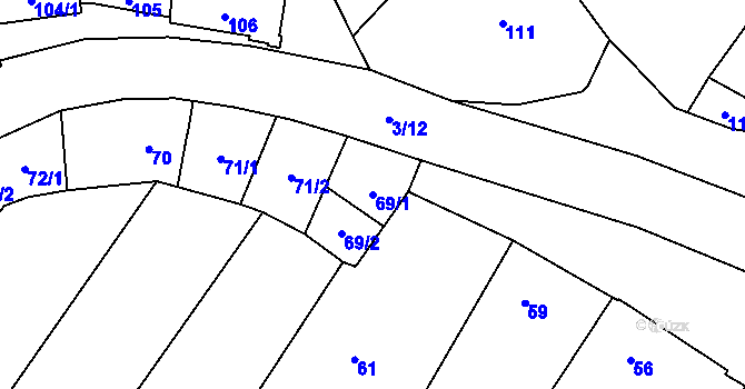 Parcela st. 69/1 v KÚ Lhota, Katastrální mapa