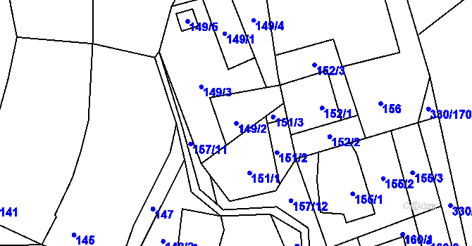 Parcela st. 149/2 v KÚ Lhota, Katastrální mapa