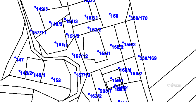 Parcela st. 155/1 v KÚ Lhota, Katastrální mapa