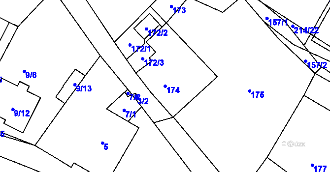 Parcela st. 174 v KÚ Lhota, Katastrální mapa