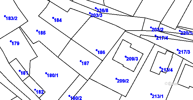Parcela st. 186 v KÚ Lhota, Katastrální mapa