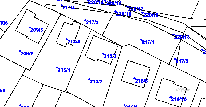 Parcela st. 213/3 v KÚ Lhota, Katastrální mapa