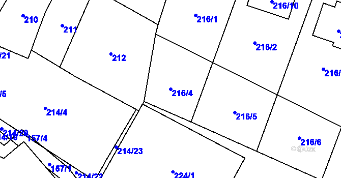 Parcela st. 216/4 v KÚ Lhota, Katastrální mapa