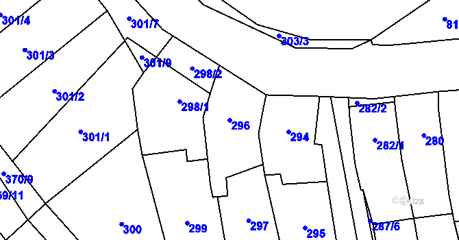 Parcela st. 296 v KÚ Lhota, Katastrální mapa