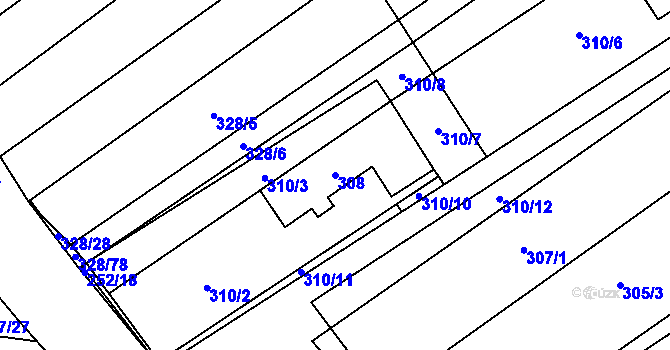 Parcela st. 308 v KÚ Lhota, Katastrální mapa