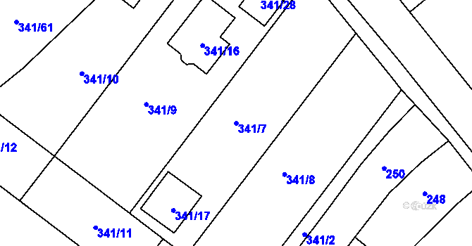 Parcela st. 341/7 v KÚ Lhota, Katastrální mapa