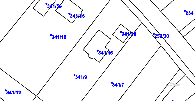 Parcela st. 341/16 v KÚ Lhota, Katastrální mapa