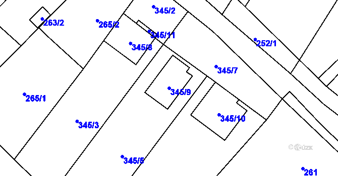 Parcela st. 345/9 v KÚ Lhota, Katastrální mapa