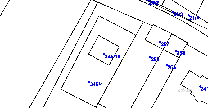 Parcela st. 345/18 v KÚ Lhota, Katastrální mapa