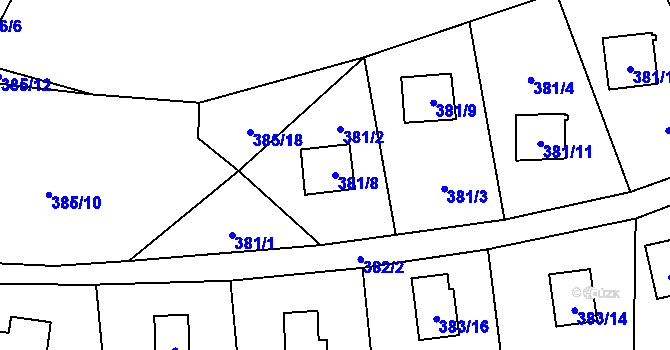 Parcela st. 381/8 v KÚ Lhota, Katastrální mapa