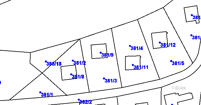 Parcela st. 381/9 v KÚ Lhota, Katastrální mapa