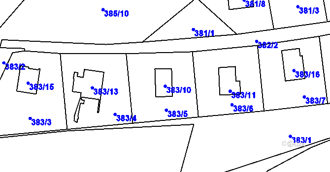 Parcela st. 383/10 v KÚ Lhota, Katastrální mapa