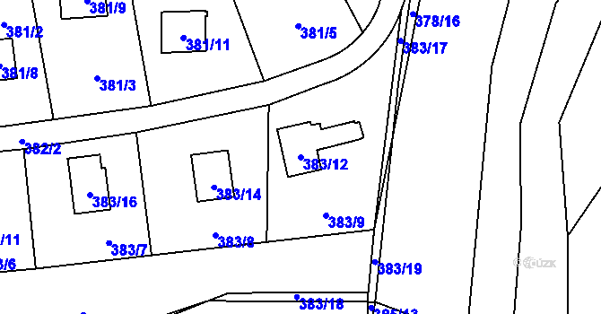 Parcela st. 383/12 v KÚ Lhota, Katastrální mapa