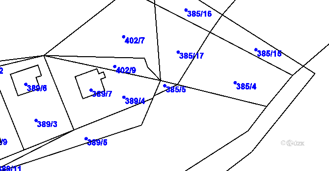 Parcela st. 385/5 v KÚ Lhota, Katastrální mapa