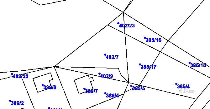 Parcela st. 402/7 v KÚ Lhota, Katastrální mapa