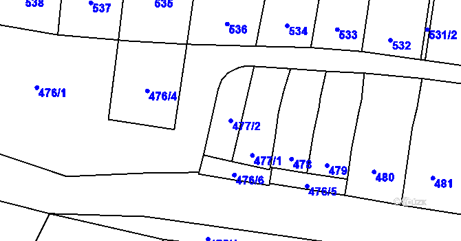 Parcela st. 477/2 v KÚ Lhota, Katastrální mapa