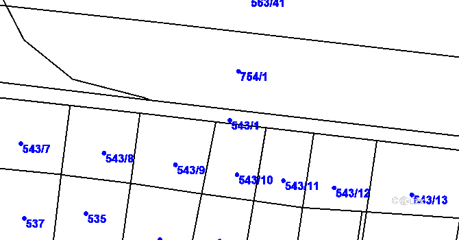 Parcela st. 543/1 v KÚ Lhota, Katastrální mapa