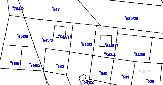 Parcela st. 543/2 v KÚ Lhota, Katastrální mapa