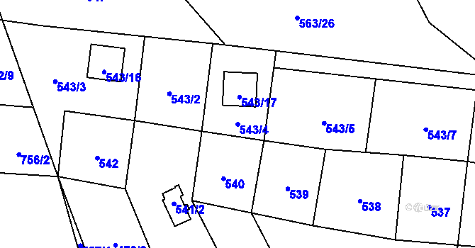 Parcela st. 543/4 v KÚ Lhota, Katastrální mapa