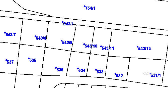 Parcela st. 543/10 v KÚ Lhota, Katastrální mapa