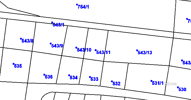 Parcela st. 543/11 v KÚ Lhota, Katastrální mapa