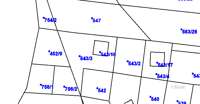 Parcela st. 543/16 v KÚ Lhota, Katastrální mapa