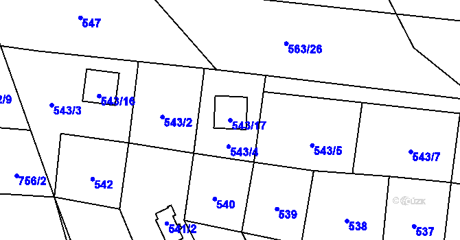 Parcela st. 543/17 v KÚ Lhota, Katastrální mapa