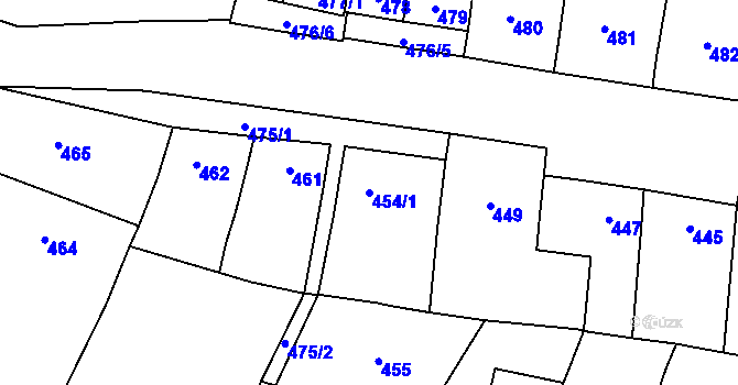 Parcela st. 454/1 v KÚ Lhota, Katastrální mapa
