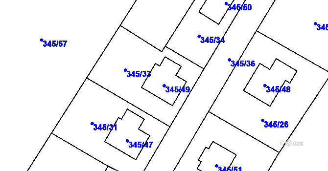 Parcela st. 345/49 v KÚ Lhota, Katastrální mapa