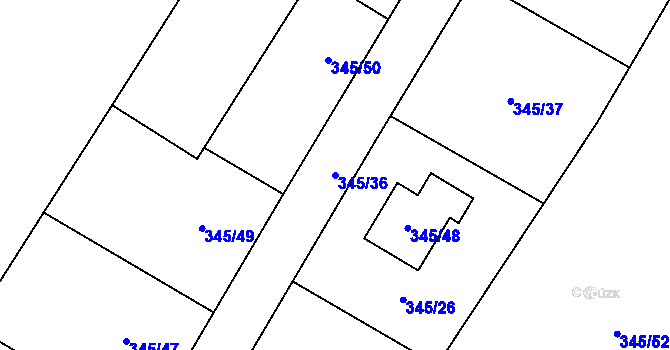 Parcela st. 345/36 v KÚ Lhota, Katastrální mapa