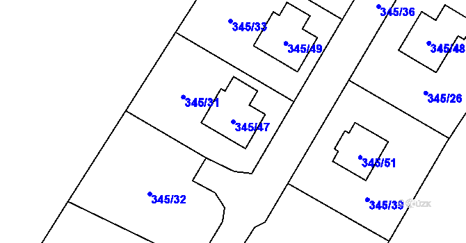 Parcela st. 345/47 v KÚ Lhota, Katastrální mapa