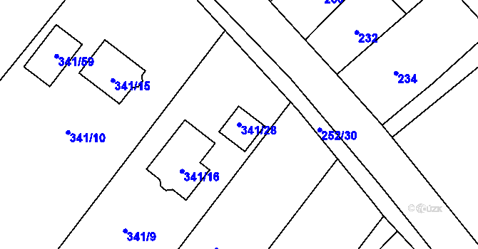 Parcela st. 341/28 v KÚ Lhota, Katastrální mapa