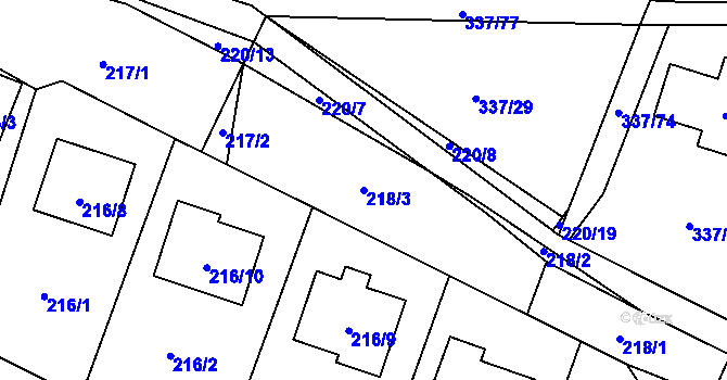 Parcela st. 218/3 v KÚ Lhota, Katastrální mapa