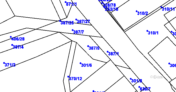 Parcela st. 387/5 v KÚ Lhota, Katastrální mapa