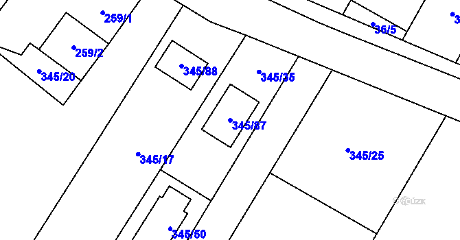 Parcela st. 345/87 v KÚ Lhota, Katastrální mapa