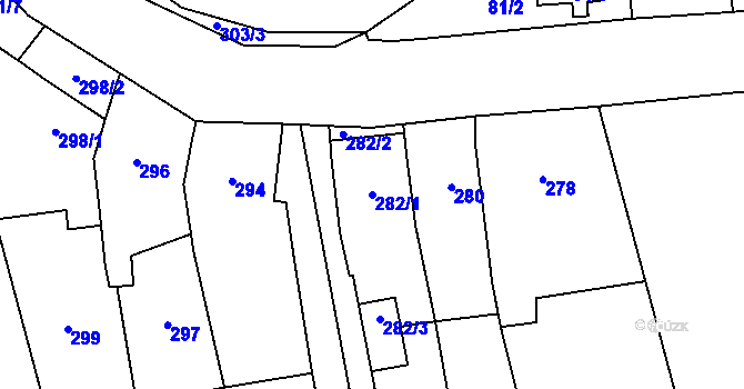Parcela st. 282/1 v KÚ Lhota, Katastrální mapa