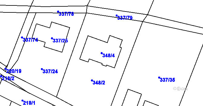 Parcela st. 348/4 v KÚ Lhota, Katastrální mapa