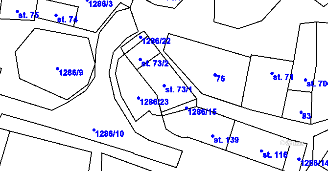Parcela st. 73/1 v KÚ Rychtářov, Katastrální mapa