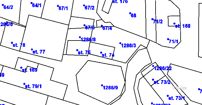 Parcela st. 74 v KÚ Rychtářov, Katastrální mapa