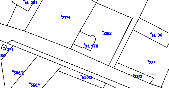 Parcela st. 170 v KÚ Rychtářov, Katastrální mapa