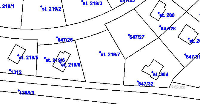 Parcela st. 219/7 v KÚ Rychtářov, Katastrální mapa