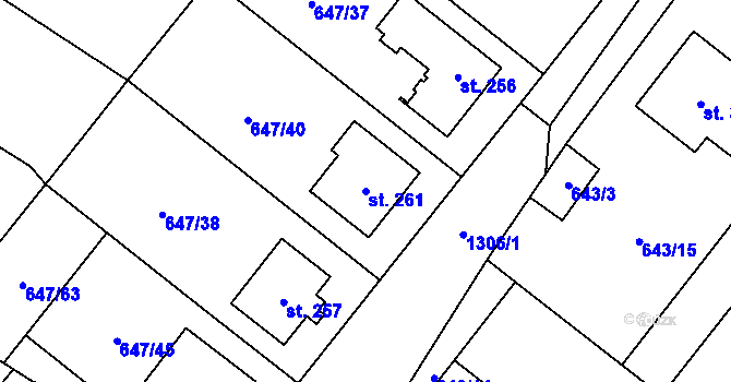 Parcela st. 261 v KÚ Rychtářov, Katastrální mapa