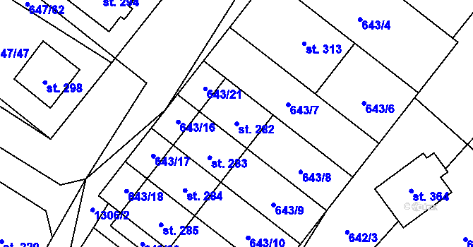 Parcela st. 282 v KÚ Rychtářov, Katastrální mapa